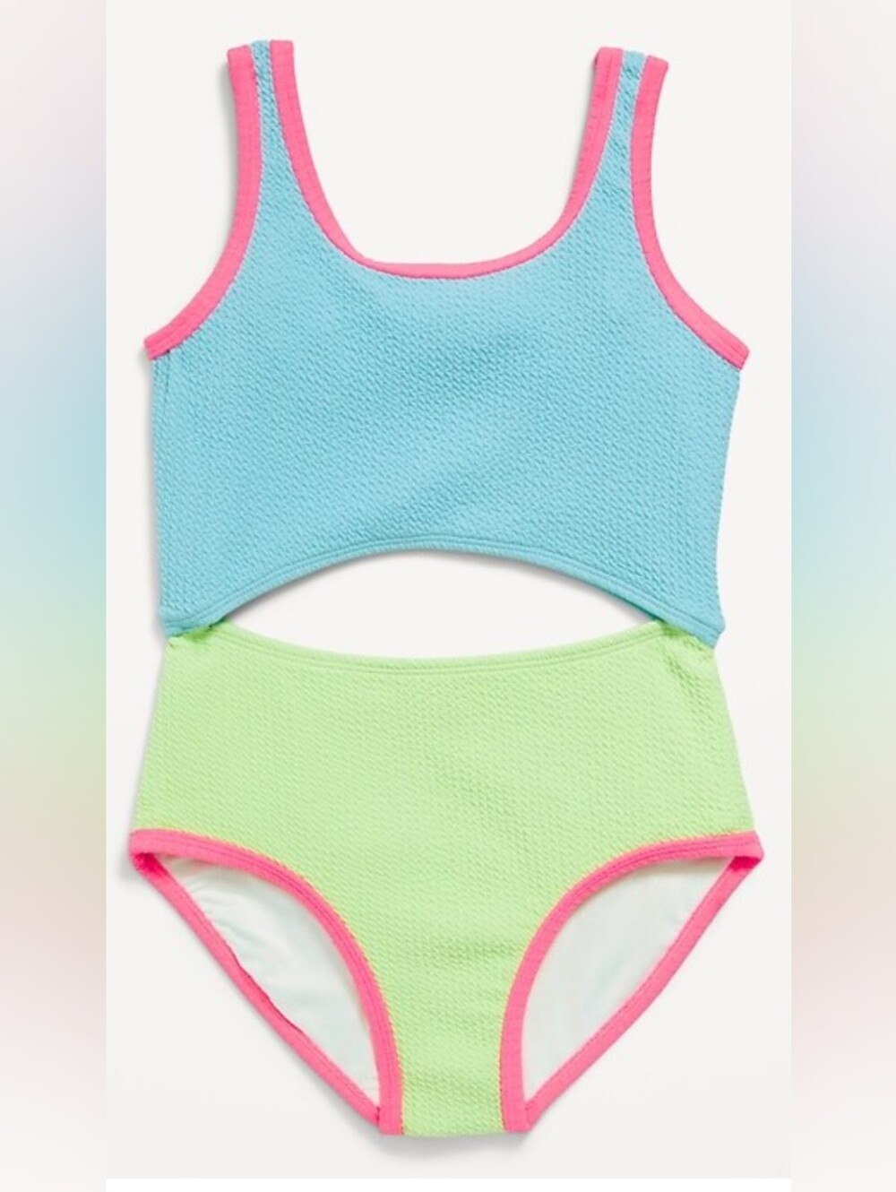 14/16Y Neon Trim Colorblock Girls' One-Piece Swimsuit - Blue & Green